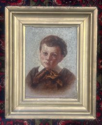 19thC Framed Oil On Board Of Young Boy, Unsigned, 9' X 11'H