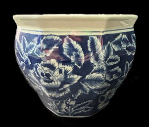 Vintage Blue & White Asian Octagon Planter, 8' Diam. X 6.25'H