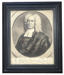 Antique 1735 Framed Etching Of The Reverend Benjamin Colman DD, 11' X 13', By Peter Pelham & John Smibert