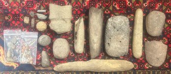 Collection Of Ancient Native American Stone Implements And Fragments