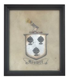 Original Artwork Nowett Heraldry Family Crest With Illumination, Framed, 6' X 7'H