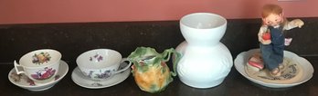 8 Pcs - 2 Set Cups & Saucers, Pitcher, Plate, Vase & AnnaLee Doll