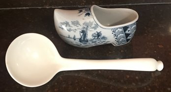 Delft Blue & White Ceramic Shoe And Ladle