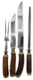 4 Pcs Antique John Turton & Co Firth Stainless Antler Handle Carving Set In Original Case