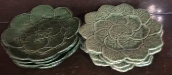 8 Pcs 8.5' Diam.  Green Majolica Plates, 4-BELO & Bordello Pinheiro