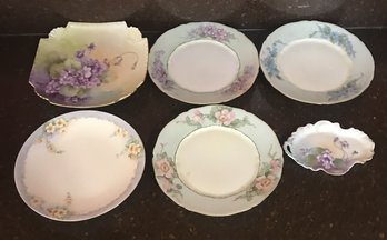 6 Pcs - Vintage Hand Painted Floral Porclean Plates