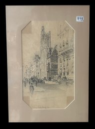 1916 Original Pencil Sketch Of Fifth Ave S From 55th St, NYC, Signed By Vernon Howe Bailey, 14' X 20', Matted