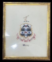 Vintage Hand Drawn Family Coat Of Arms Heraldry For The Woolsey Family, With Illumination, Framed 9.5' X 11.5'