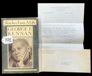 First Edition Book George Frost Kennan Sketches From A Life & Signed Letter To Joseph Frost, 6.25' X 9.5'H