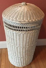 White Wicker Laundry Basket, 18' D 31' H