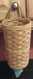 Woven Wood Plastic Bag Dispenser, Leather Hanging Strap