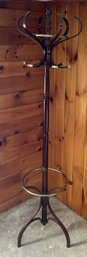 Vintage Bent Wood Coat Rack With Brass Accents, 15' Diam. X 77'H