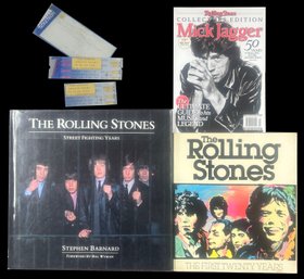 3 Vol. Collectors Books -25th Anniv., Rolling Stones 5oth Anniv.,  Street Fighting Years, 2 1989 Concert Stubs
