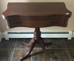 Wurlizer Mahogany Flip-Top Game Table, Brass Claw-Foot Caps On Curved Reeded Legs, 30' X 15' Closed X 31.5'H