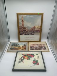 4 Pcs Framed Artwork, Largest Antonio Canaletto Venice Scene, 17.75' X 22'H