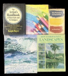 5  Art Related Books, 'The Artist's Handbook' & 'How To Draw & Paint Landscapes' 'Island Light' And Others