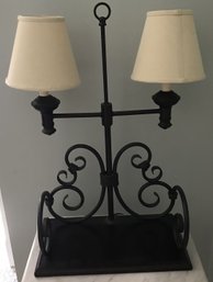 Nice Metal 2 Light Lamp,on Wood Base  16' X 8.5' X 24'H