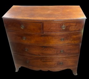1800 New England George III  2-Over-3 Drawer Bow Front Chest With Figured Mahogany, 42.5' X 21' X42'H