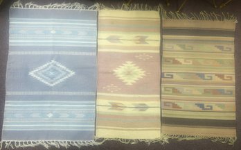 3 Pcs Native American Hand Loomed Southwest Design Scatter Rugs, Largest 46' X 28'