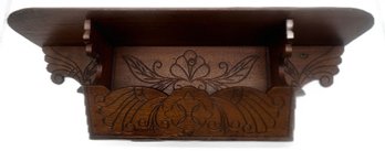 Antique Victorian Carved Walnut Wall Pocket Shelf, 24.25' X 5.5' X 7.75'H