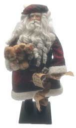 Vintage Scottish Plaid Santa Wearing A Tam O'Shanter And Holding A Teddy Bear, 10' Sq X 25'H