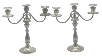 Classic Pair Of Weighted Sterling Convertible 3-Lite Twisted Candelabras, 4.75' Diam. X 13' X 13'H