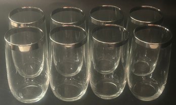 8 Pcs Vintage Silver Rimmed Cocktail Glasses, 2.5' Diam. X 5'H