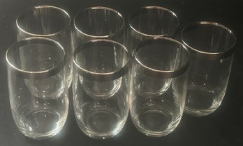 7 Pcs Vintage Silver Rimmed Cocktail Glasses, 2.5' Diam. X 4.5'H