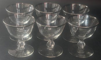 6 Pcs Vintage Silver Rimmed Footed Cocktail Glasses, 3.5' Diam. X 4.25'H