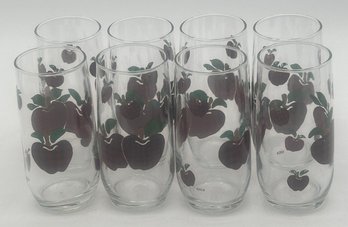 8 Pcs Vintage Plaid Apple Themed Beverage Glasses, 2.5' Diam. X 6'H