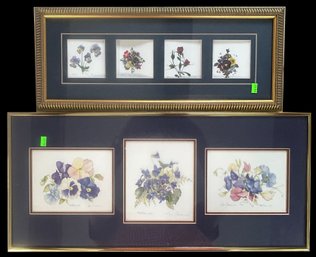 2 Pcs Well Matted And Framed Floral Prints, Signed And Some Limited Edition, Largest 25' X 11.25'