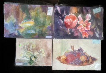 4 Pcs Elizabeth Acton Watercolors On Paper, Unframed, Largest, 22.25' X 15.25'