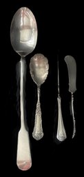 4 Silver Plate Serving Pieces, 13.5' Stuffing Spoon, 2-Knives And Spoon