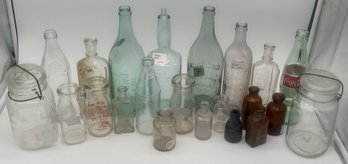 29 Pcs Old And Antique Bottle Lot, Various Colors, Sizes, Makers & Advertising, Tallest 11'