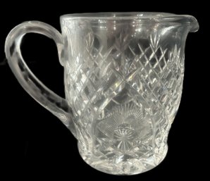 Stunning Heavy Deep Cut Lead Crystal Water Pitcher With Applied Handle, 4-7/8' Diam. X 7.5' X 6'H