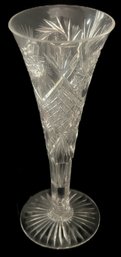 Spectacular Heavy Deep Cut Lead Crystal Trumpet Vase, 4-1/8' Diam. X 11'H
