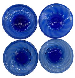 4 Pcs Antique Hand Blown Cobalt Blue 6-18' Bread Plates, With Pontil Mark