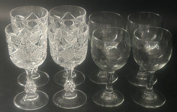 8 Pcs Vintage Clear And Pressed Glass White Wine Glasses, Tallest 5.75'H
