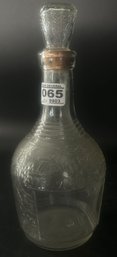 Vintage Clear Pressed Glass 4/5 Quart Wine Bottle With Cork Lined Stopper, 4' Diam. X 10'H