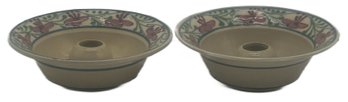 Vintage Pair Hand Painted Cornish Hill Pottery, Wolfeboro NH, Candlestick Holders, 5.75' Diam. X 2'H