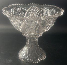 Vintage2 Pc  Pressed Glass Sawtooth Rimmed Petite Punch Bowl On Stand, 11.5' Diam. X 9.75'H