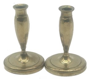 Vintage Pair Heavy Brass Candlestick Holders, 3-1/8' Diam. X 4-7/8'H