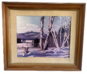 Framed Mounted Lithograph Of New Hampshire White Mountains, 28' X 23.5'H