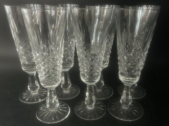 7 Pcs Vintage Waterford Lead Crystal 'MARQUIS' Champagne Stemmed Flutes, 8'H