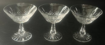 3 Pcs Vintage Waterford Lead Crystal 'MARQUIS' Champagne Footed Flat Glasses, 4.5' Diam. X 4.75'H