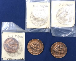 Three Coins Minted In 1955 From Parts Of The 1797 US Frigate Constellation - With Paperwork