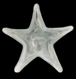 Vintage Heavy Blue Starfish Form Art Glass Dish, 10.5' Diam.