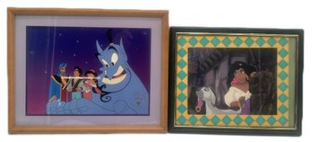 2 Vintage Framed Walt Disney Aladdin Color Lithograph Cells, Largest 14' X 11'H