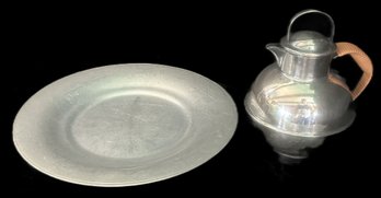 2 Pcs Webster Wilcox Silver Plate Individual Coffee/Tea Pot And L.H. Vaugh Aluminum 10.5' Diam. Plate