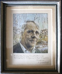 Framed Drawn Image Of Robert Frost Autographed To Joseph Frost With Notation